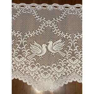 Vintage Lace Curtain Panel With Doves & Floral Design White Polyester Home Decor